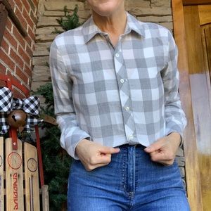VINEYARD VINES Performance Relaxed Fit Button Down Gray Plaid Top sz 0